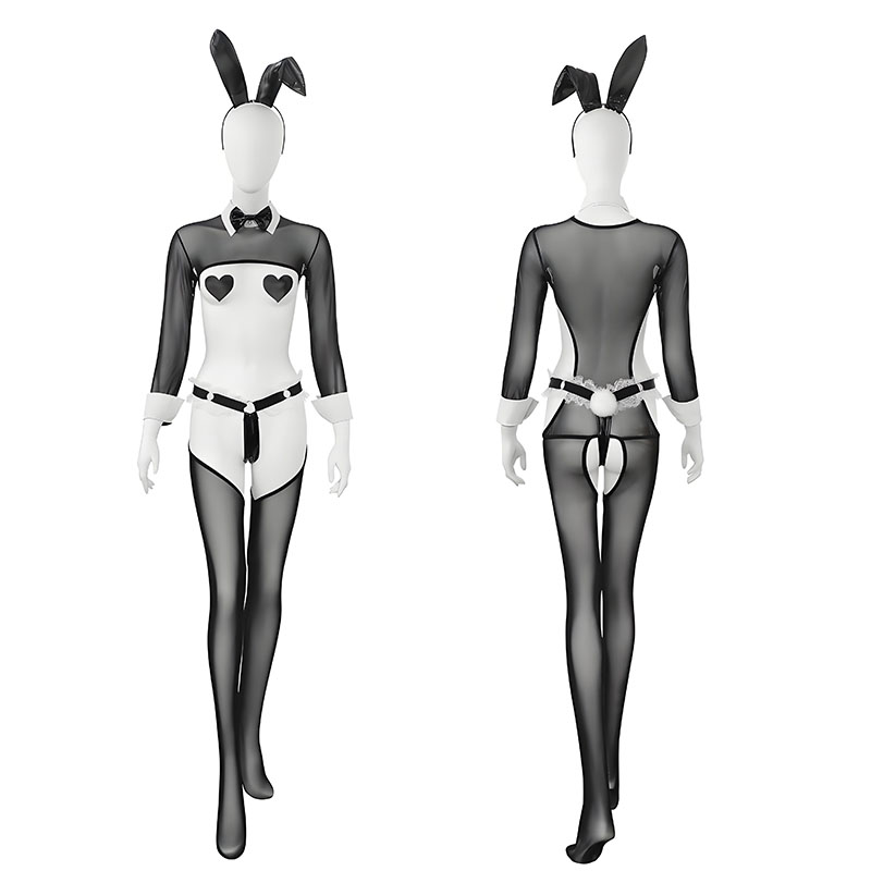 Garter Belt Set - Anime Króliczek Strój Pokojówki Siateczkowy Kombinezon