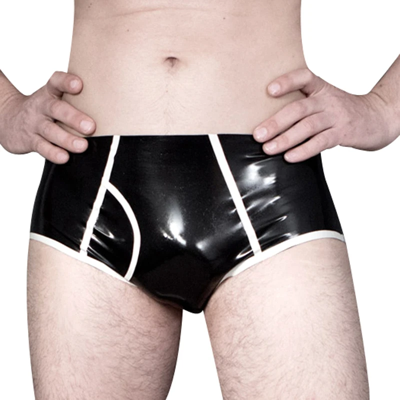 Boyshort Underwear - Majtki lateksowe imprezowe z paskami, dziurami,