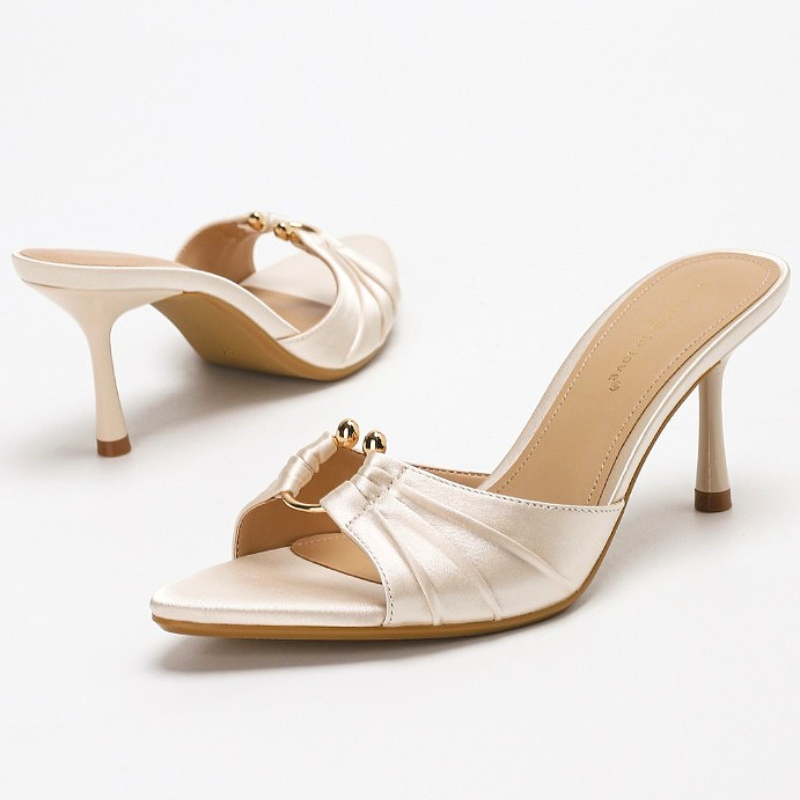 Slip Dress Satin - Plisowane metalowe obrączki, satynowe, eleganckie, cienkie